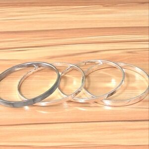 Silvertone and Light Blue Abalone Bangle 8" Bracelet Set of 4 Good Condition